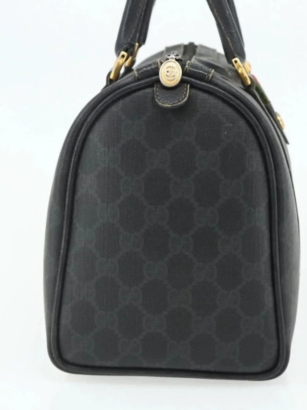 GUCCI GG Supreme Web Sherry Line Hand Bag PVC Black Gold 40 02 007 Auth